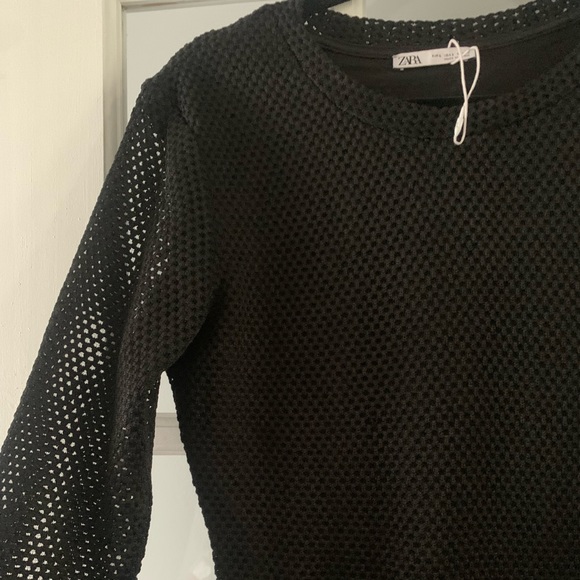 ZARA new without tag black mesh trim midi dress size L - Picture 5 of 5